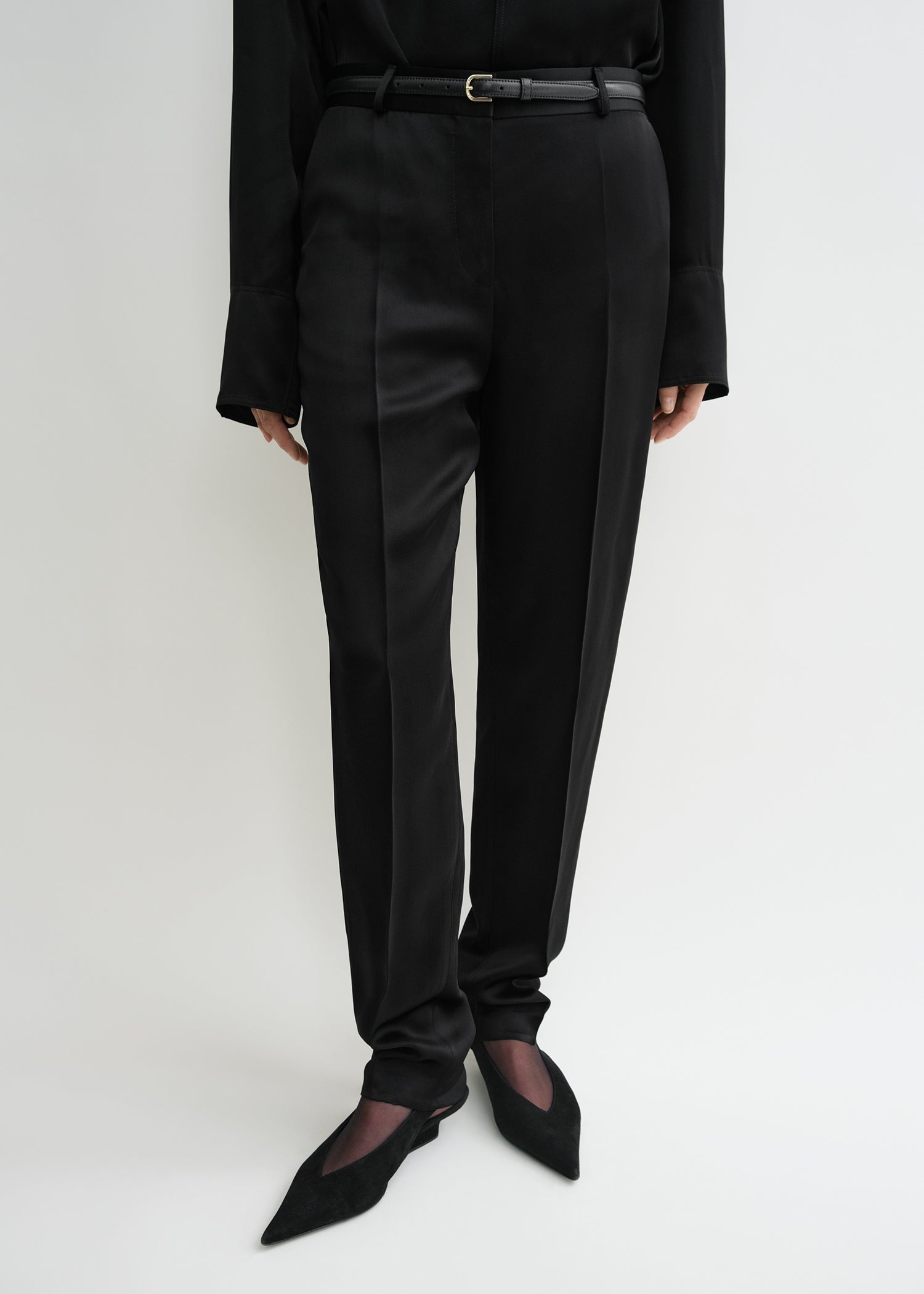 Low-waist satin trousers black - 5