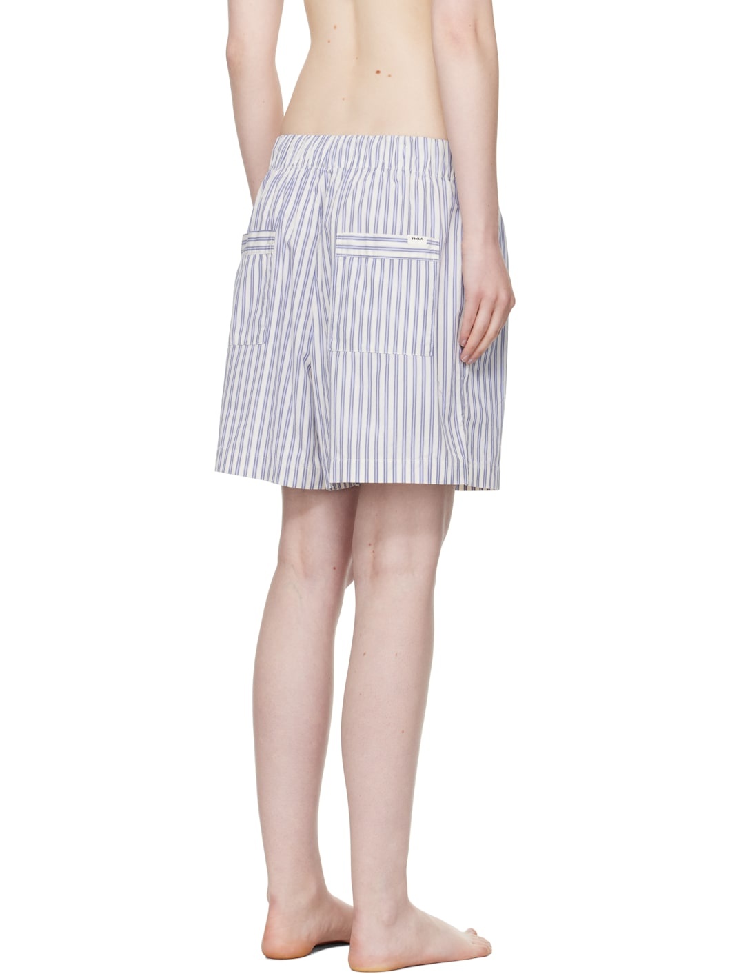 White & Blue Poplin Pyjama Shorts - 3