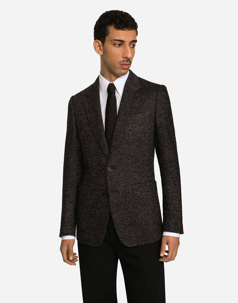 Stretch alpaca and wool tweed single-breasted jacket 4