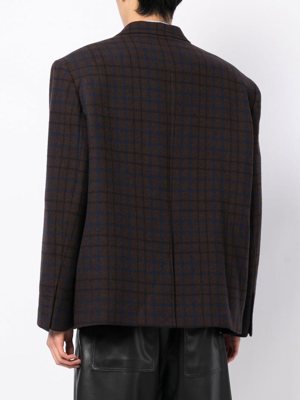 grid-pattern single-breasted blazer - 5