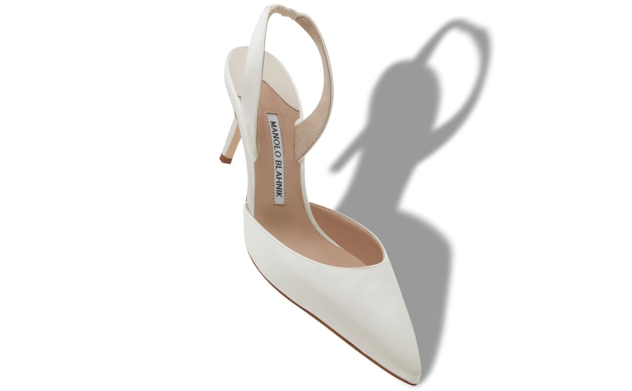 Light Cream Satin Slingback Pumps - 2