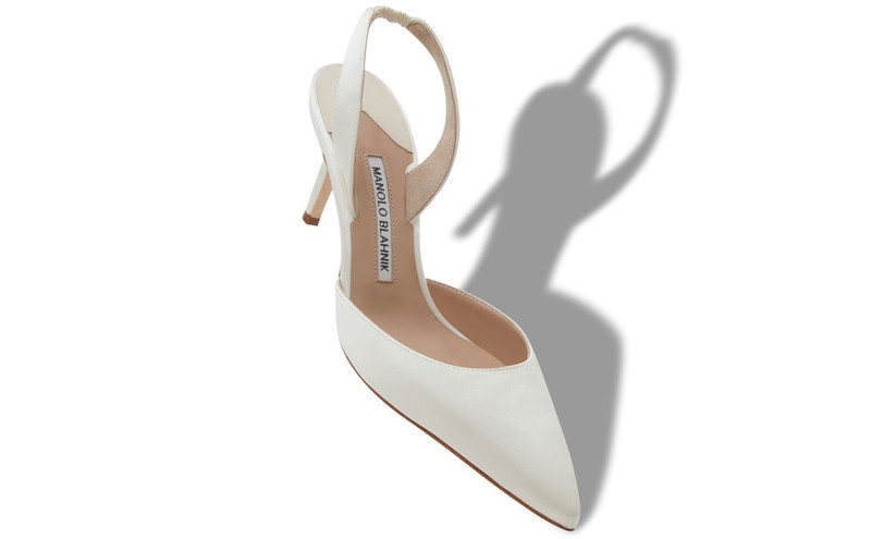 Manolo Blahnik Light Cream Satin Slingback Pumps outlook