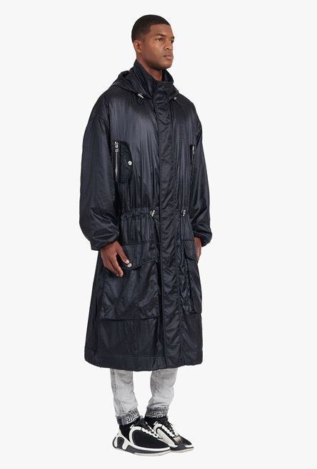 Oversized nylon parka with black Balmain monogram - 7