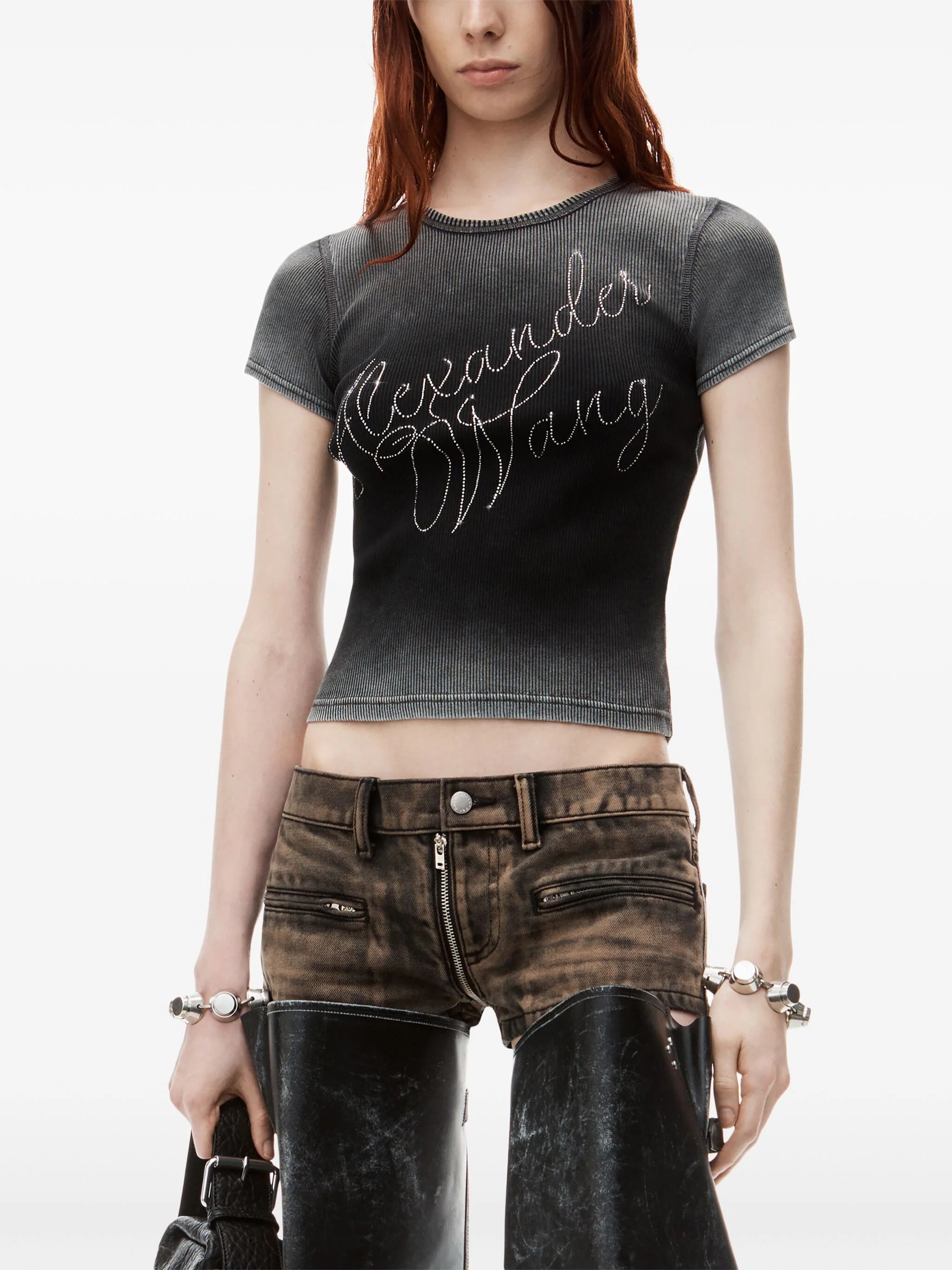 ALEXANDER WANG Women Fitted Tee With Hotfix Cursive Logo - 1