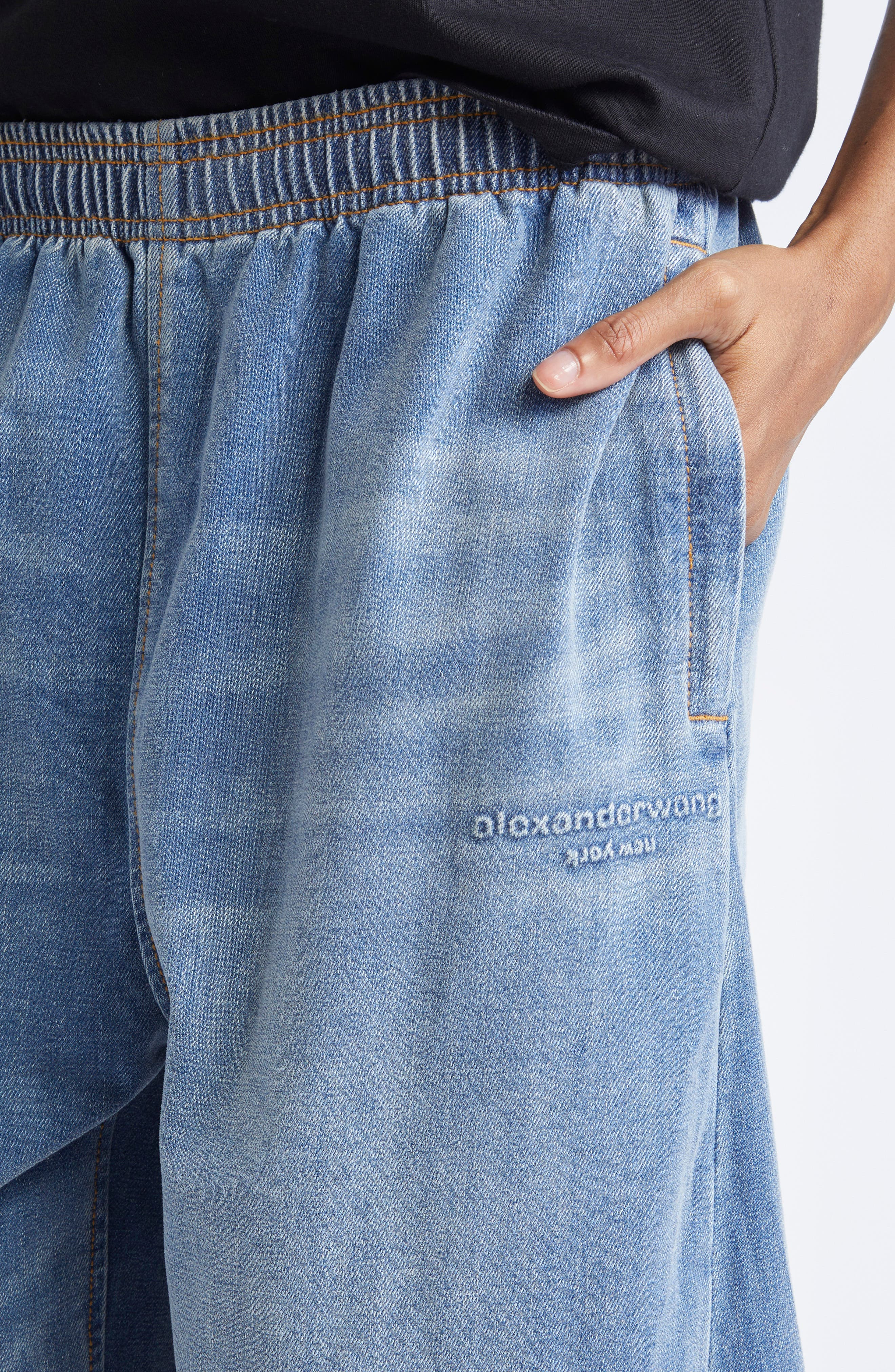Alexander Wang Elastic Waist Brushed Denim Sweatpants in Washed Light Blue at Nordstrom - 5