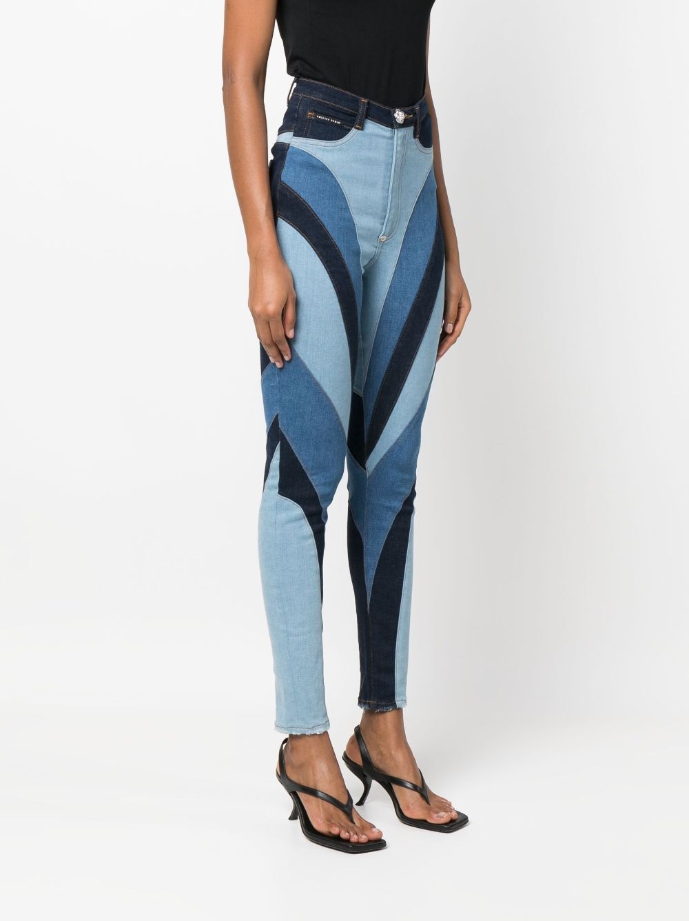 patchwork-design high-waist skinny jeans - 3