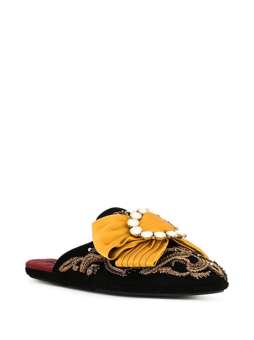 embroidered bow-detail slippers - 2