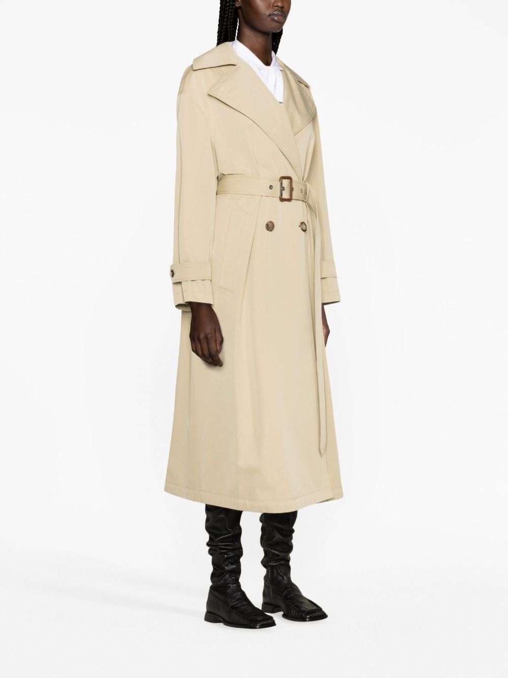 cocoon-sleeved belted trench coat - 3