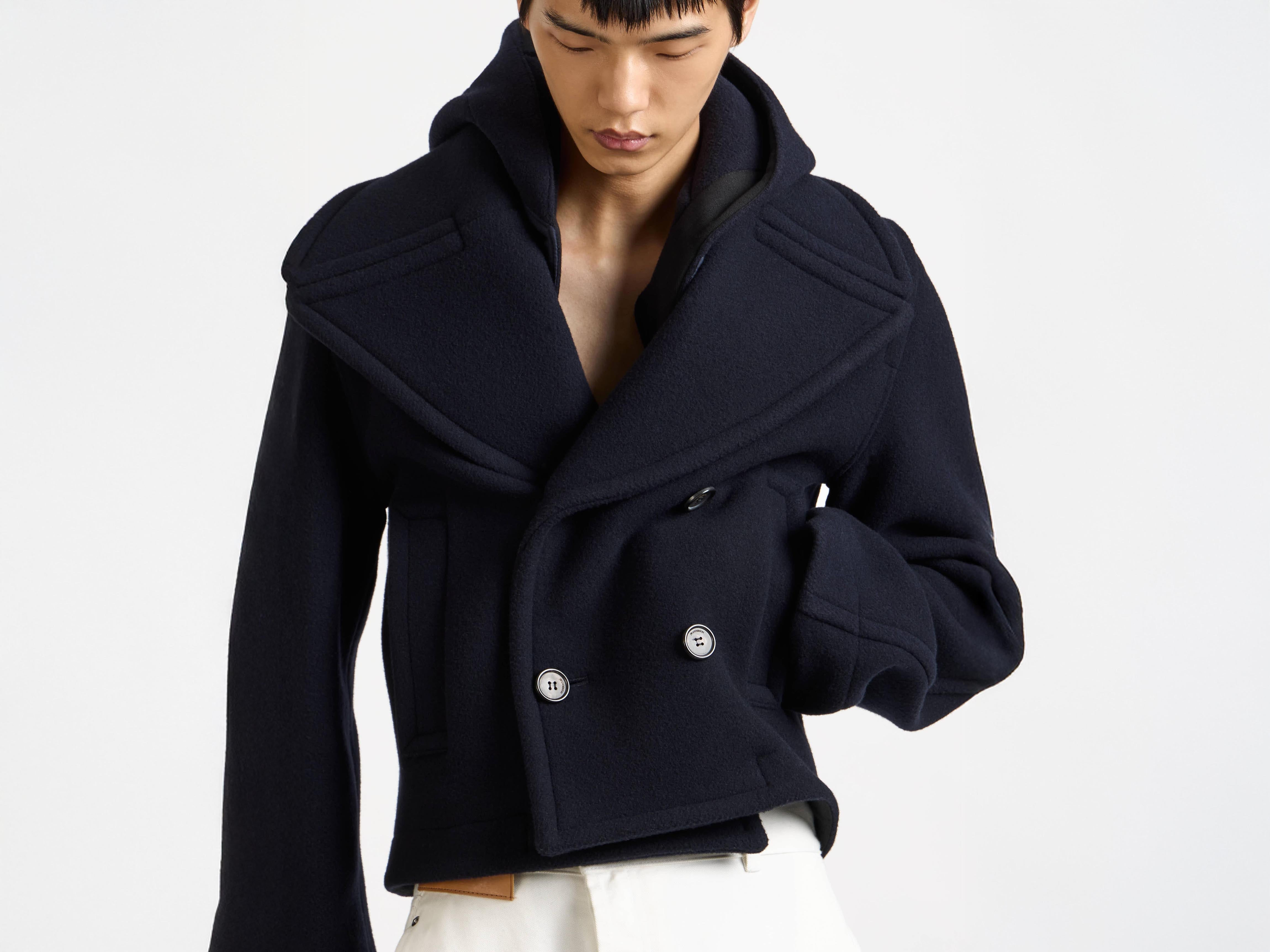CROPPED HOODED COAT IN NAVY - 5