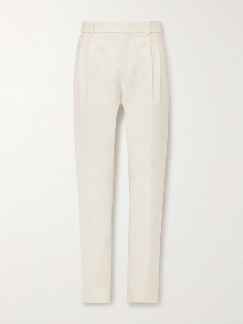 City Slim-Fit Tapered Pleated Double-Faced Cotton Trousers 1