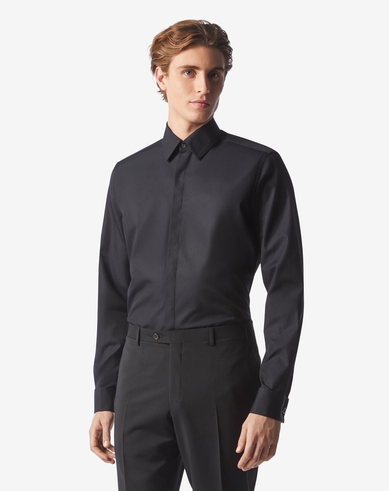 Black cotton poplin evening shirt - 2