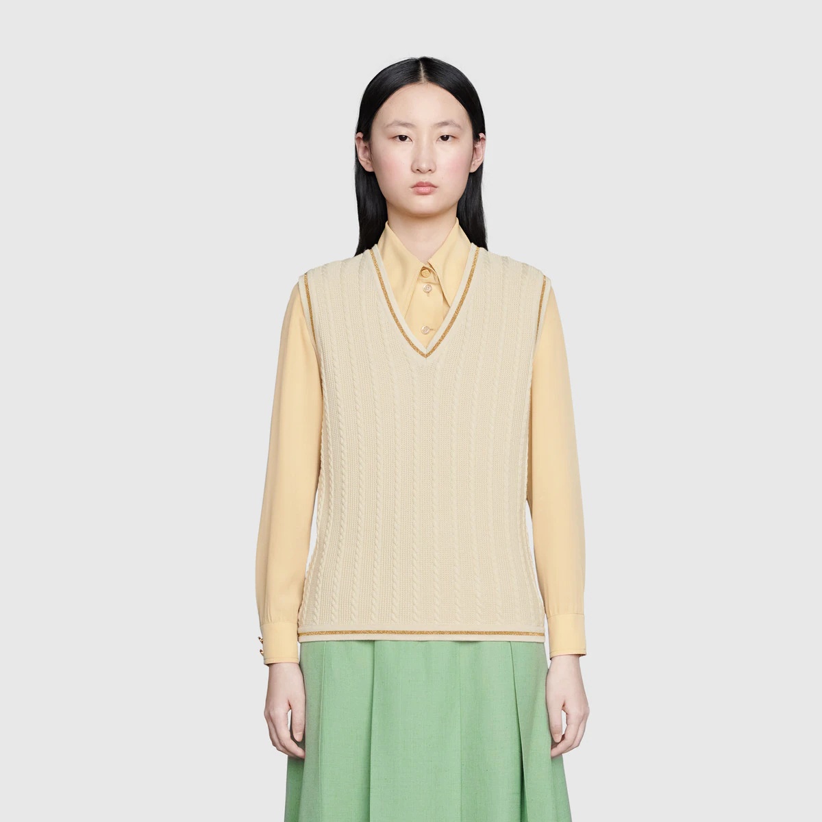 Gold lamé trimmed vest - 3