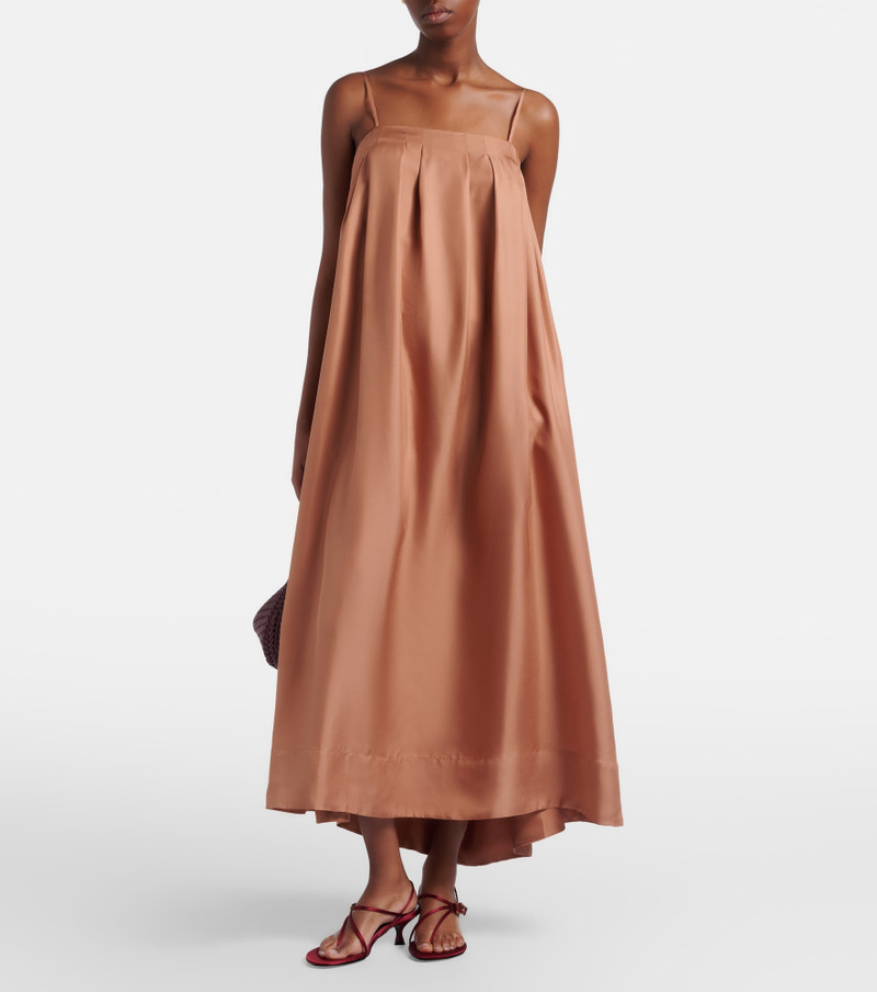 ASCENO Heather pleated silk twill maxi dress outlook