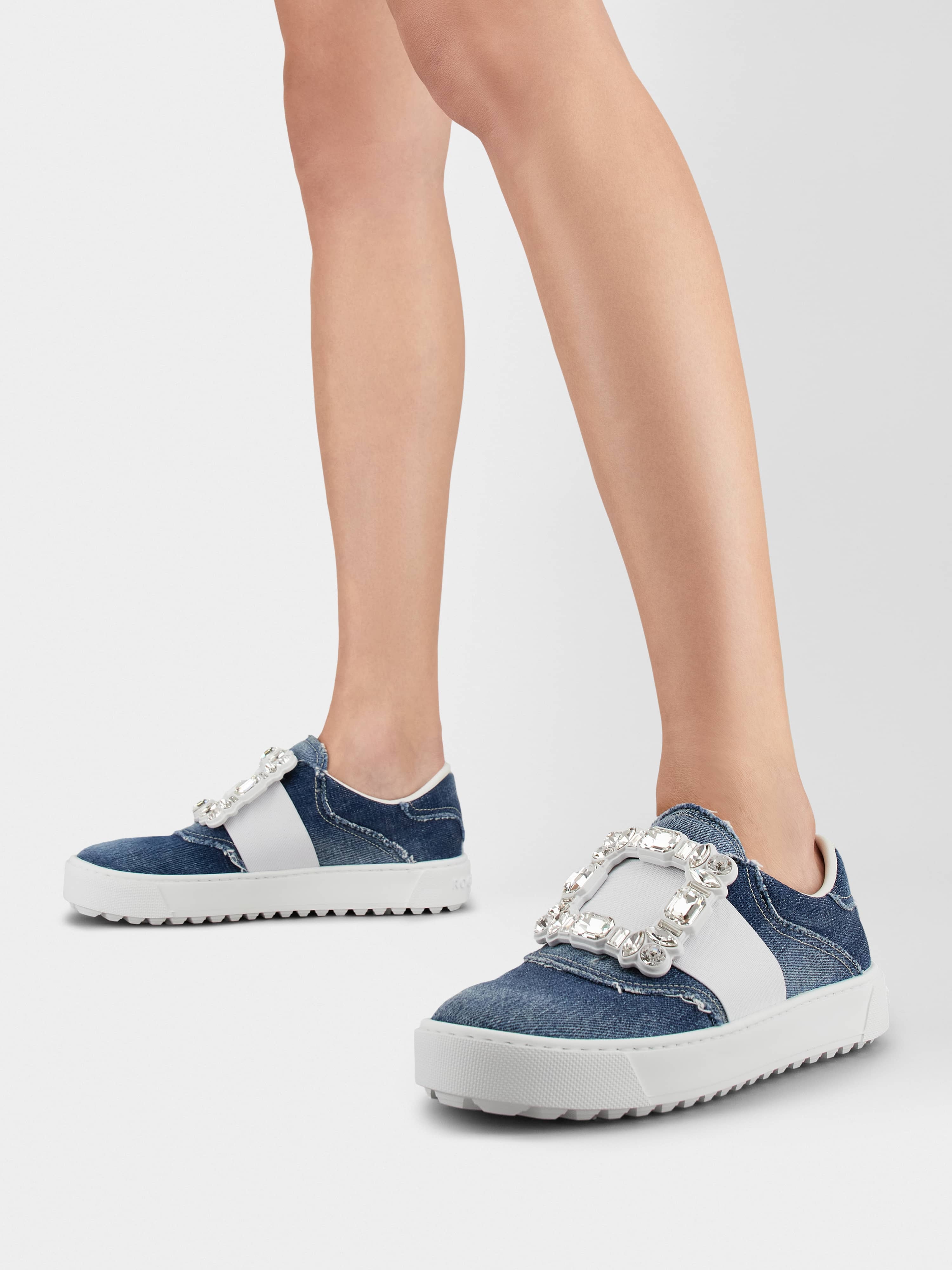 Very Vivier Strass Buckle Sneakers in Denim - 8