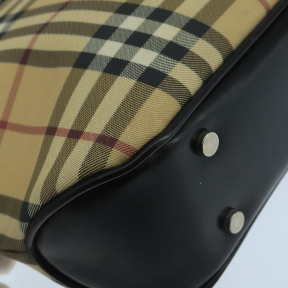 Burberry Nova Check Hand Bag Coated Canvas Beige Black Silver - 11