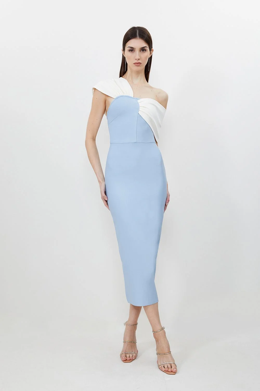 Figure Form Bandage Asymmetric Strap Knit Midi Dress - 1