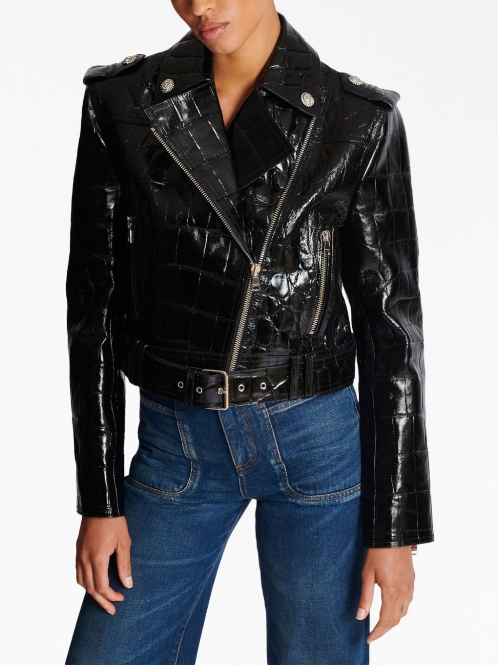 polished-finish biker jacket - 7