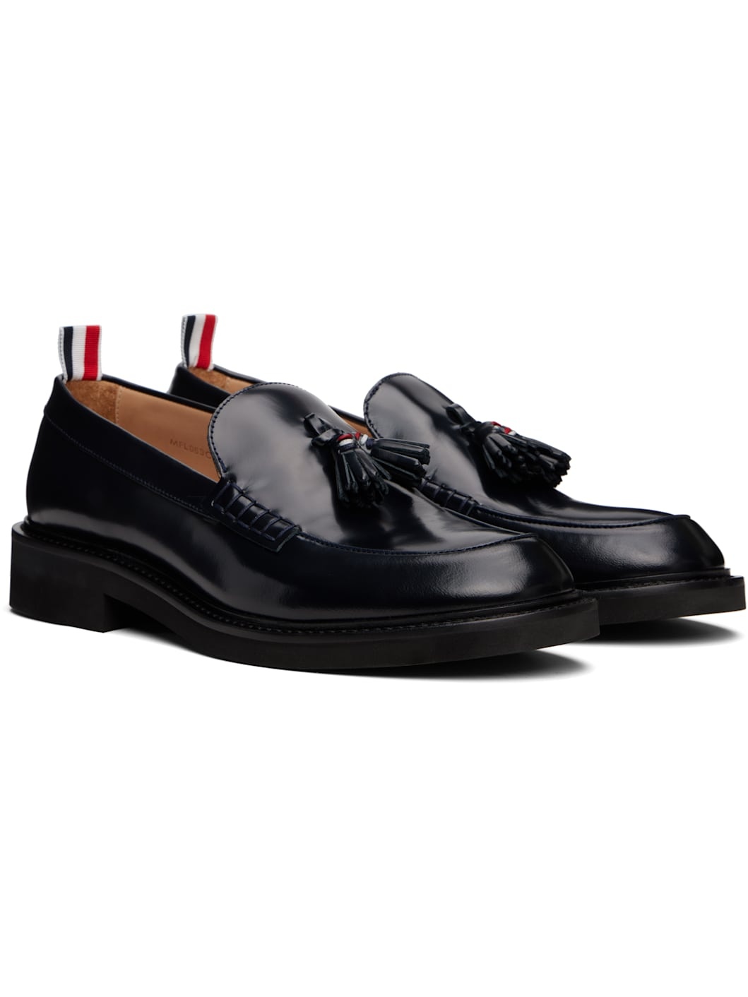 Navy Spazzolato Leather Tassle Loafers - 4