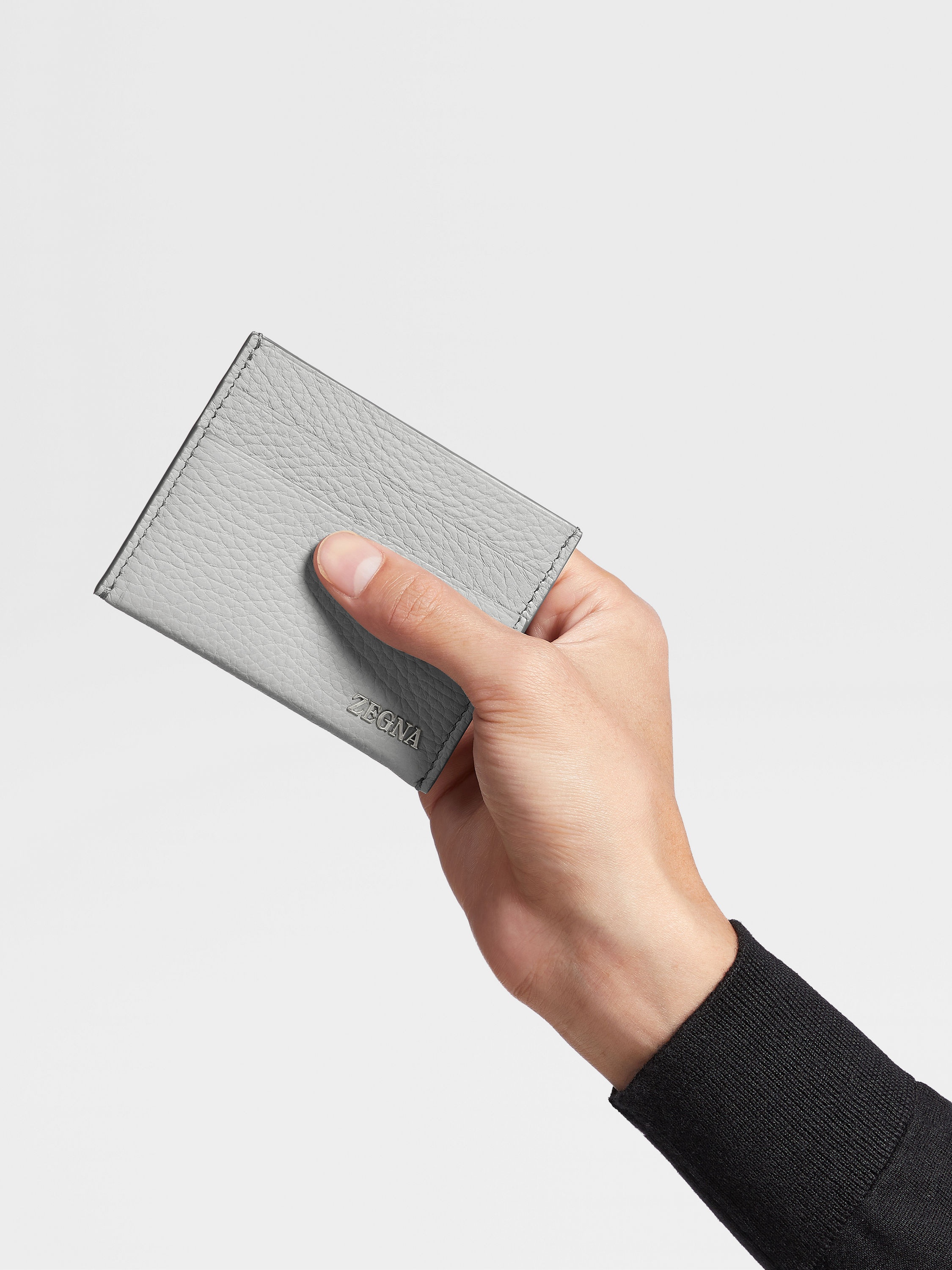 GREY MÉLANGE DEERSKIN SIMPLE CARD CASE - 4