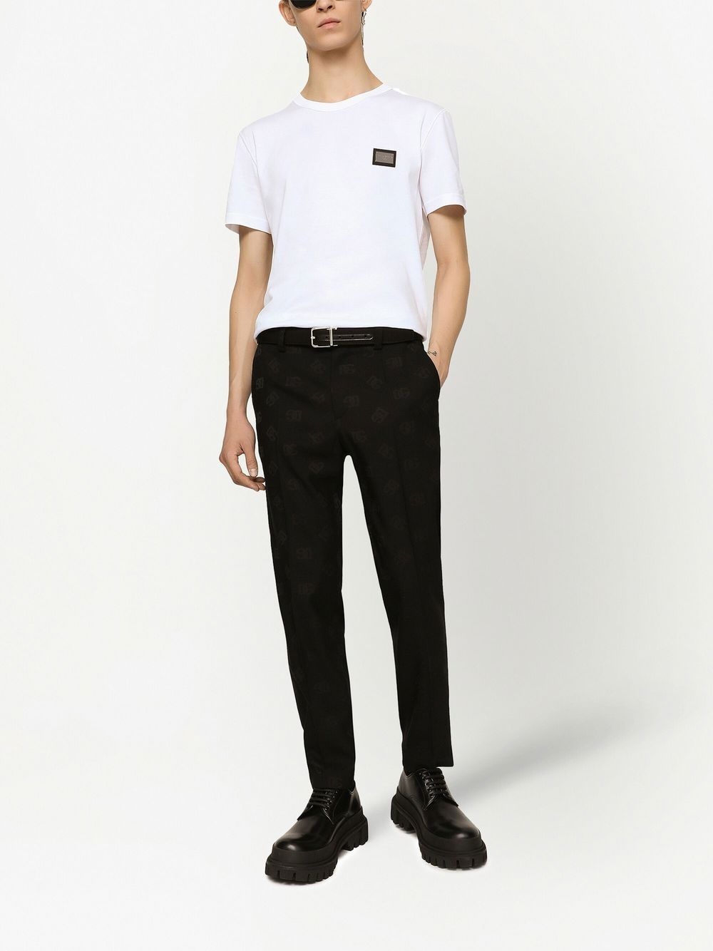 monogram jacquard slim trousers - 2