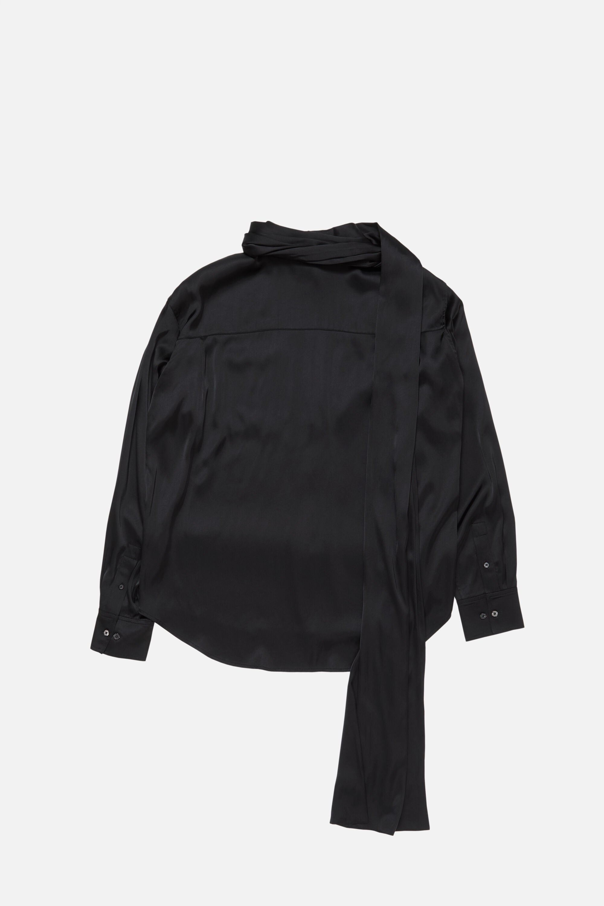 Layered Satin Blouse - Black - 7