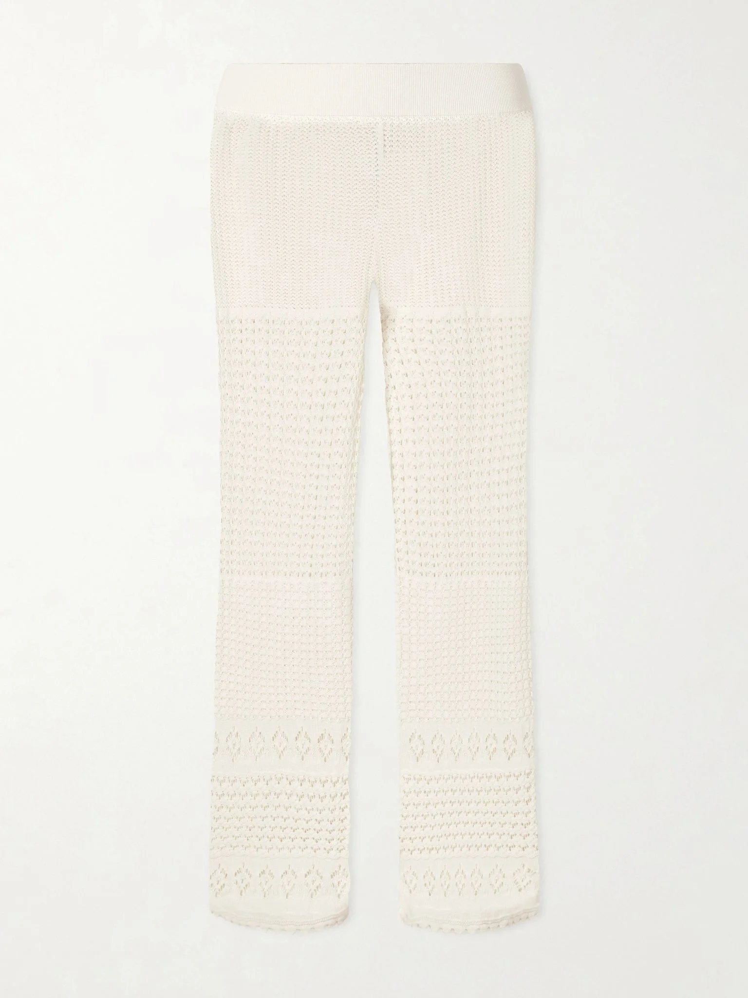 Embleme crochet-knit straight-leg pants Ecru - 1