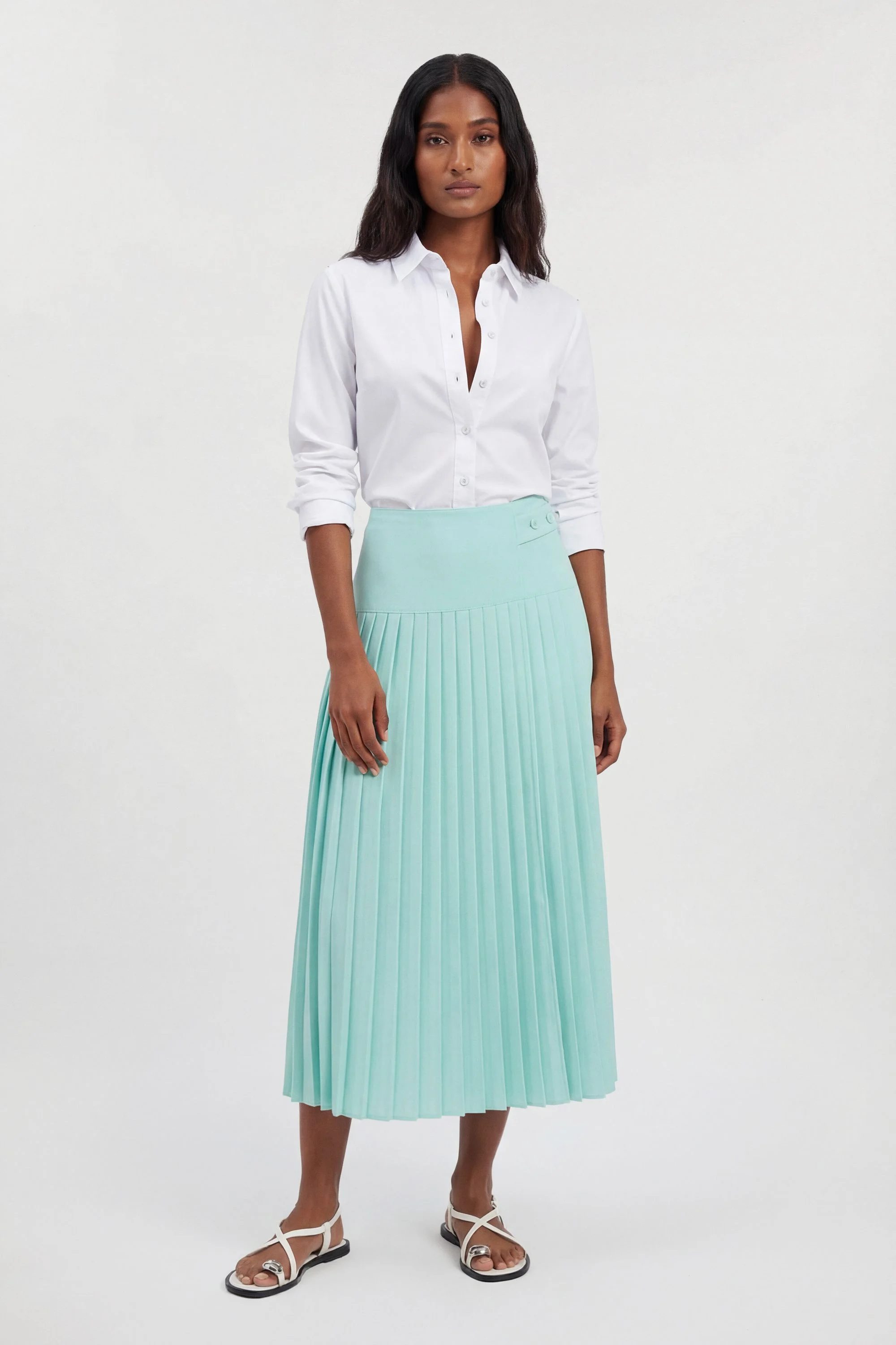 Satin Tux Tailored Pleated Skirt - 1