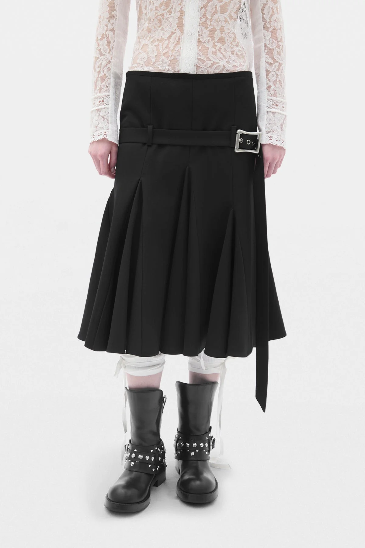 Helma Knee Length Handkerchief Skirt with Belt - 1
