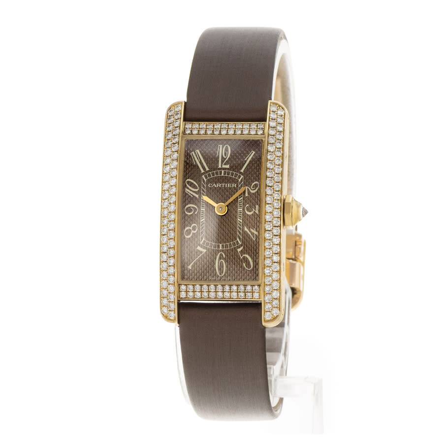 Pre-owned Cartier Tank Americaine Quartz Diamond Brown Dial Ladies Watch WB705631 - 4