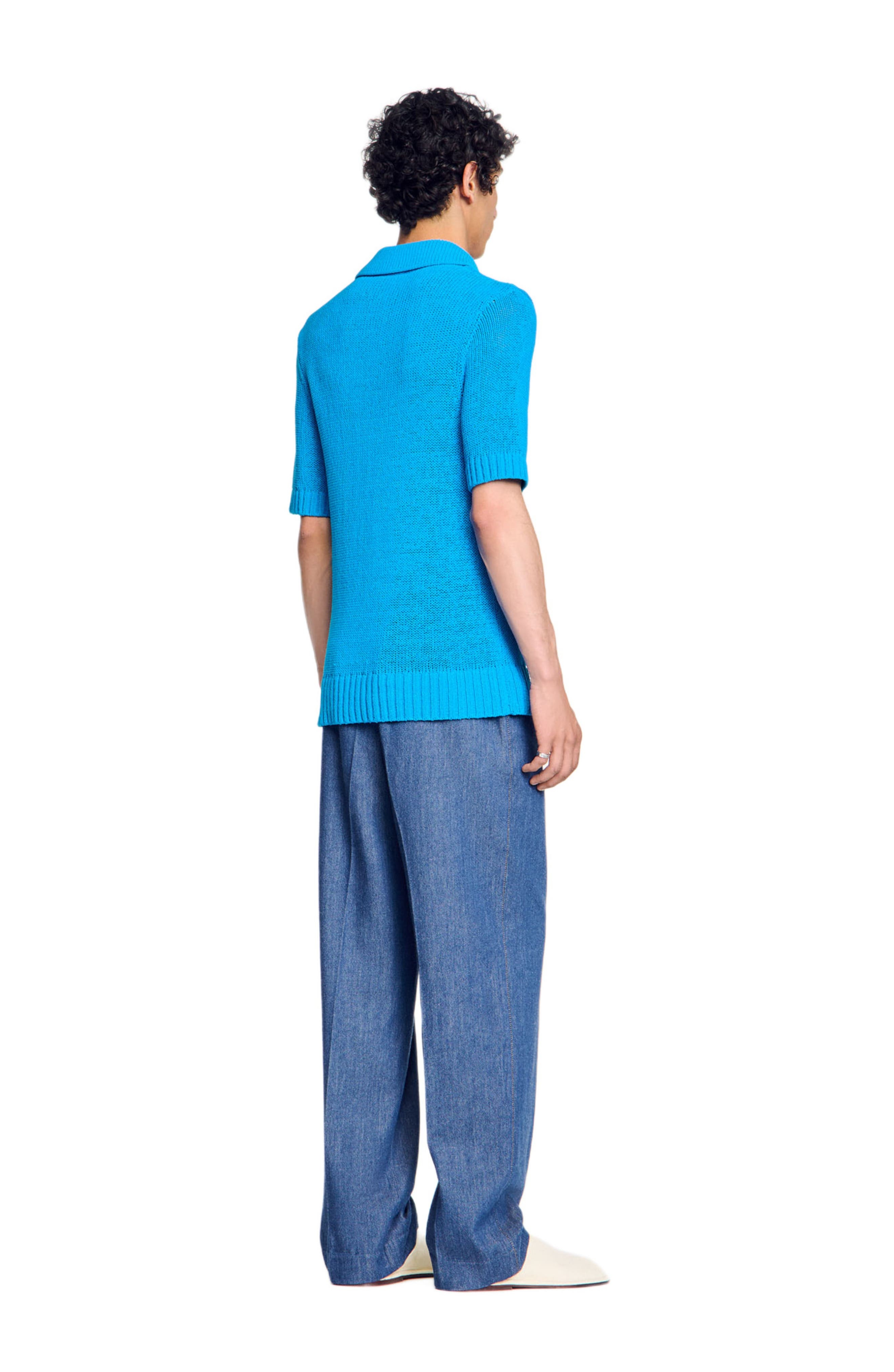 SANDRO Knit polo shirt in Azur. at Nordstrom - 2
