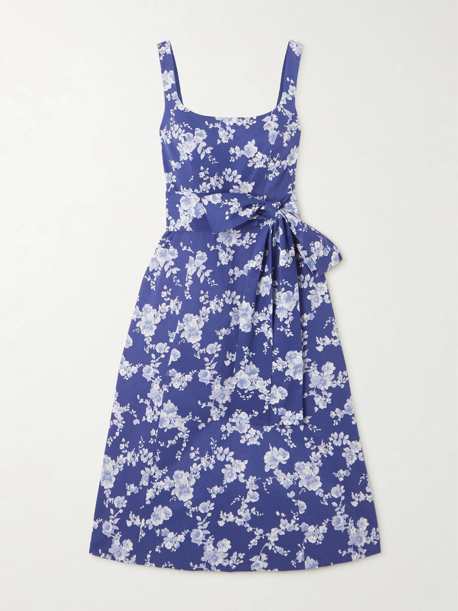 Belted floral-print faille midi dress Bright blue - 1