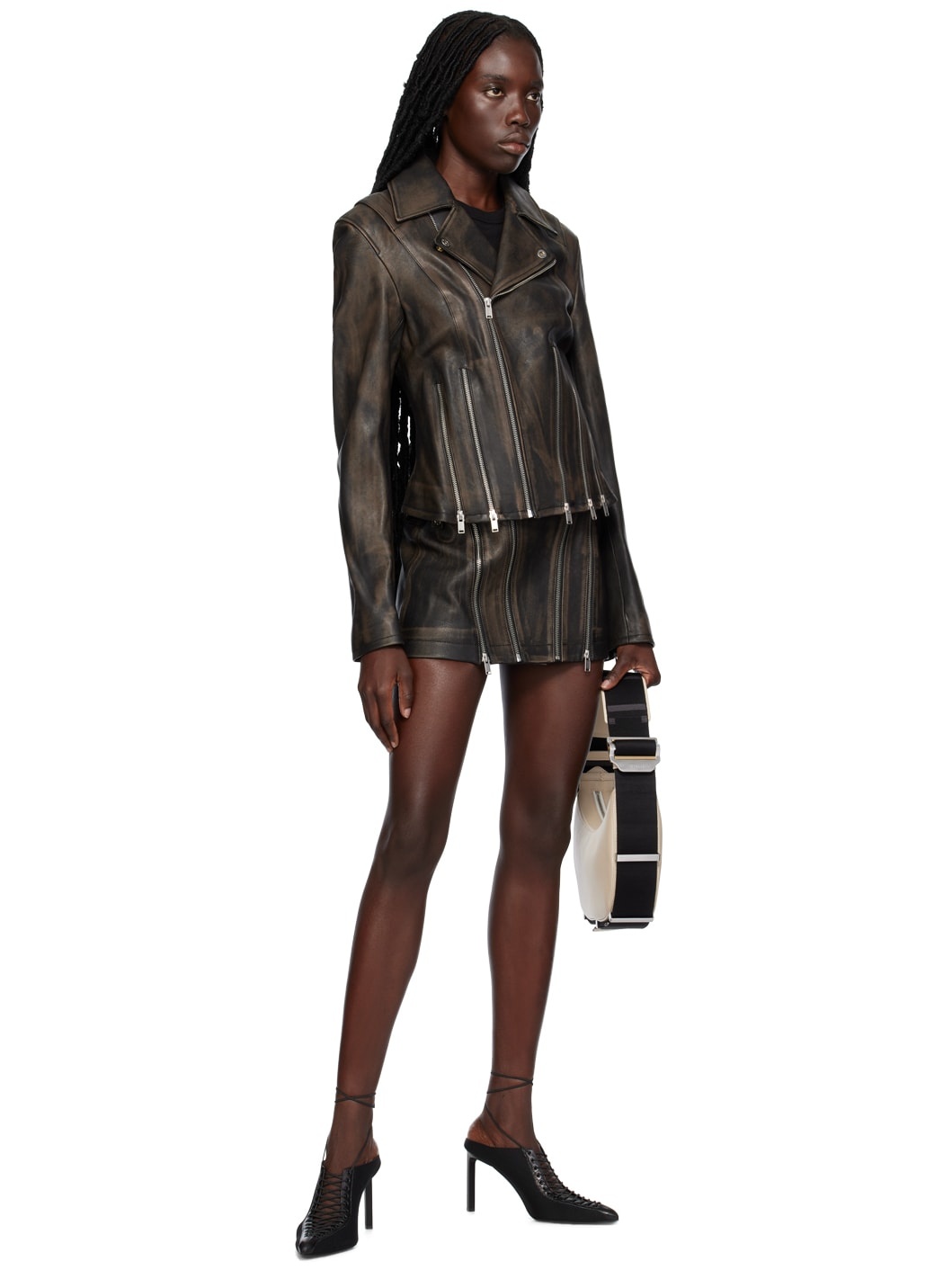 Black Off-The-Shoulder Leather Jacket - 4