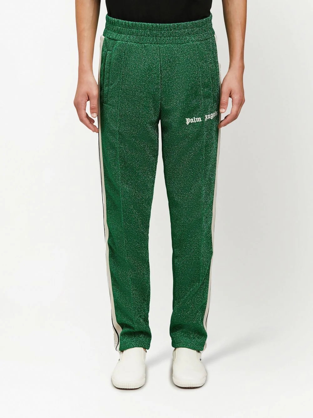 metallic logo-embroidered track pants - 4