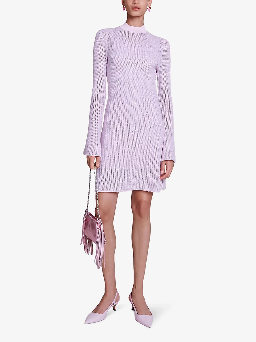 High-neck sparkle knitted mini dress - 2