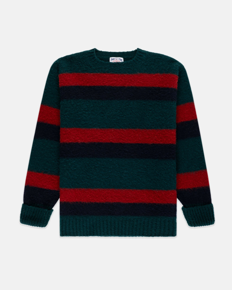 J. PRESS MADE-IN-SCOTLAND SHAGGY DOG GREEN, NAVY & RED REGIMENTAL STRIPE SWEATER - CLASSIC FIT outlook