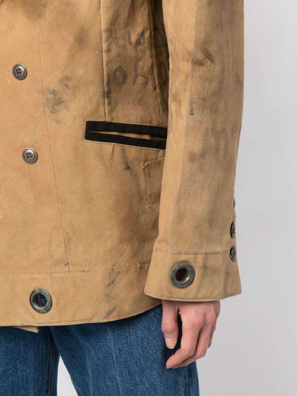 stamp-print double-breasted coat - 5
