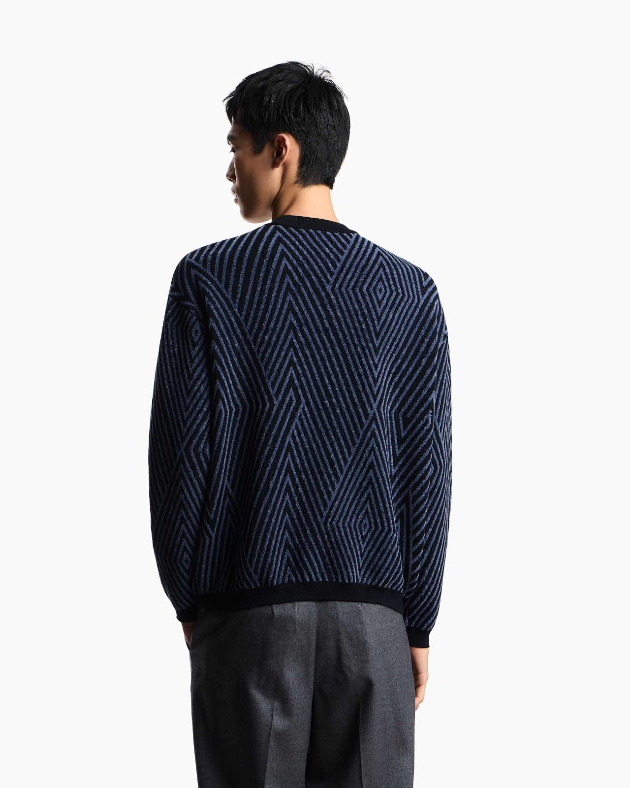 VIRGIN WOOL-BLEND JUMPER WITH OP-ART JACQUARD WITH OVERSIZED DIAMONDS - 3