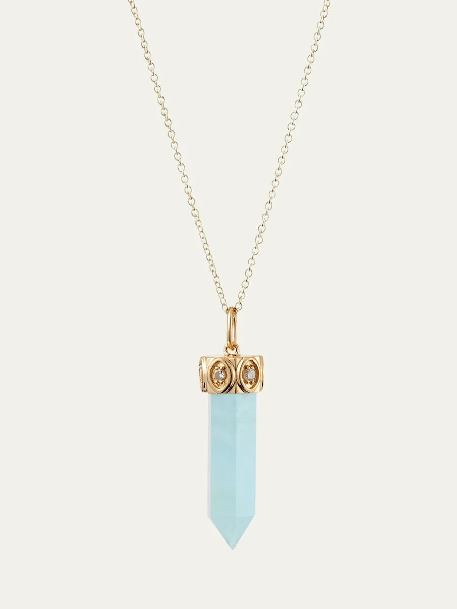 Long Aquamarine Crystal Pendant Necklace - 1
