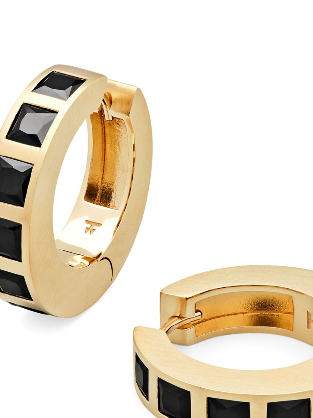 9kt yellow gold Arch Square onyx hoop earrings - 2