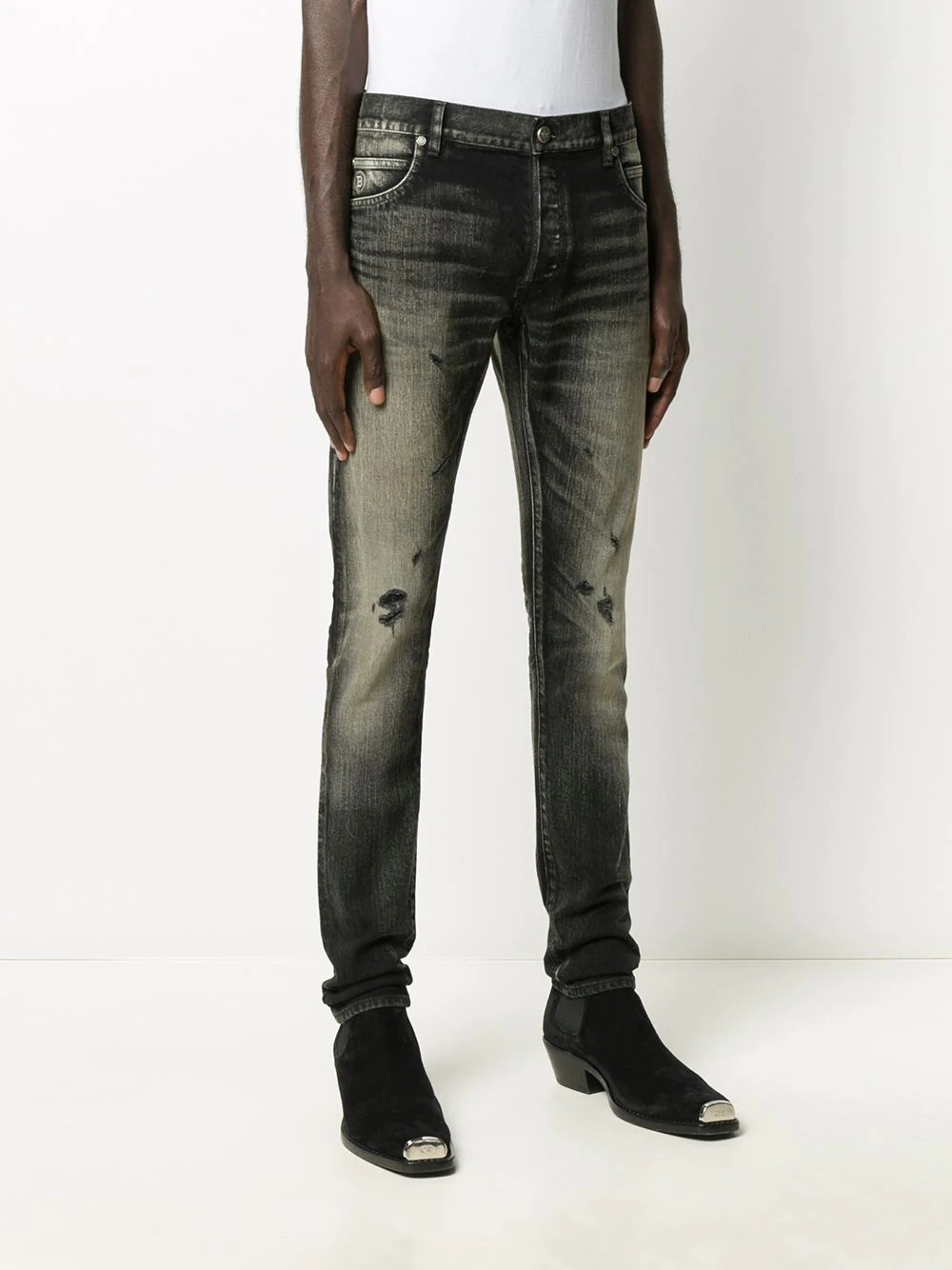 distressed detail slim-fit jeans - 3