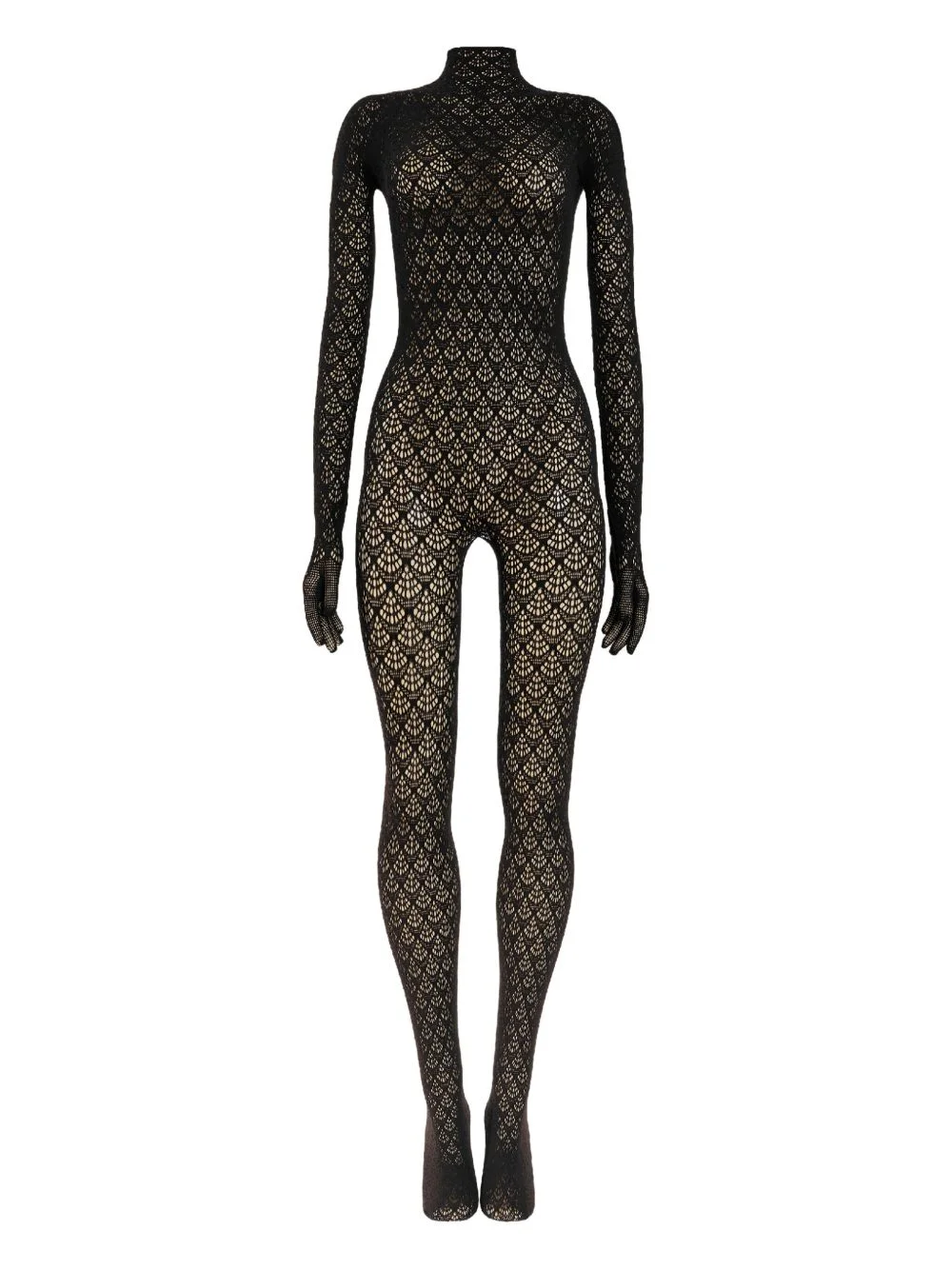 mermaid-net mock-neck catsuit - 1