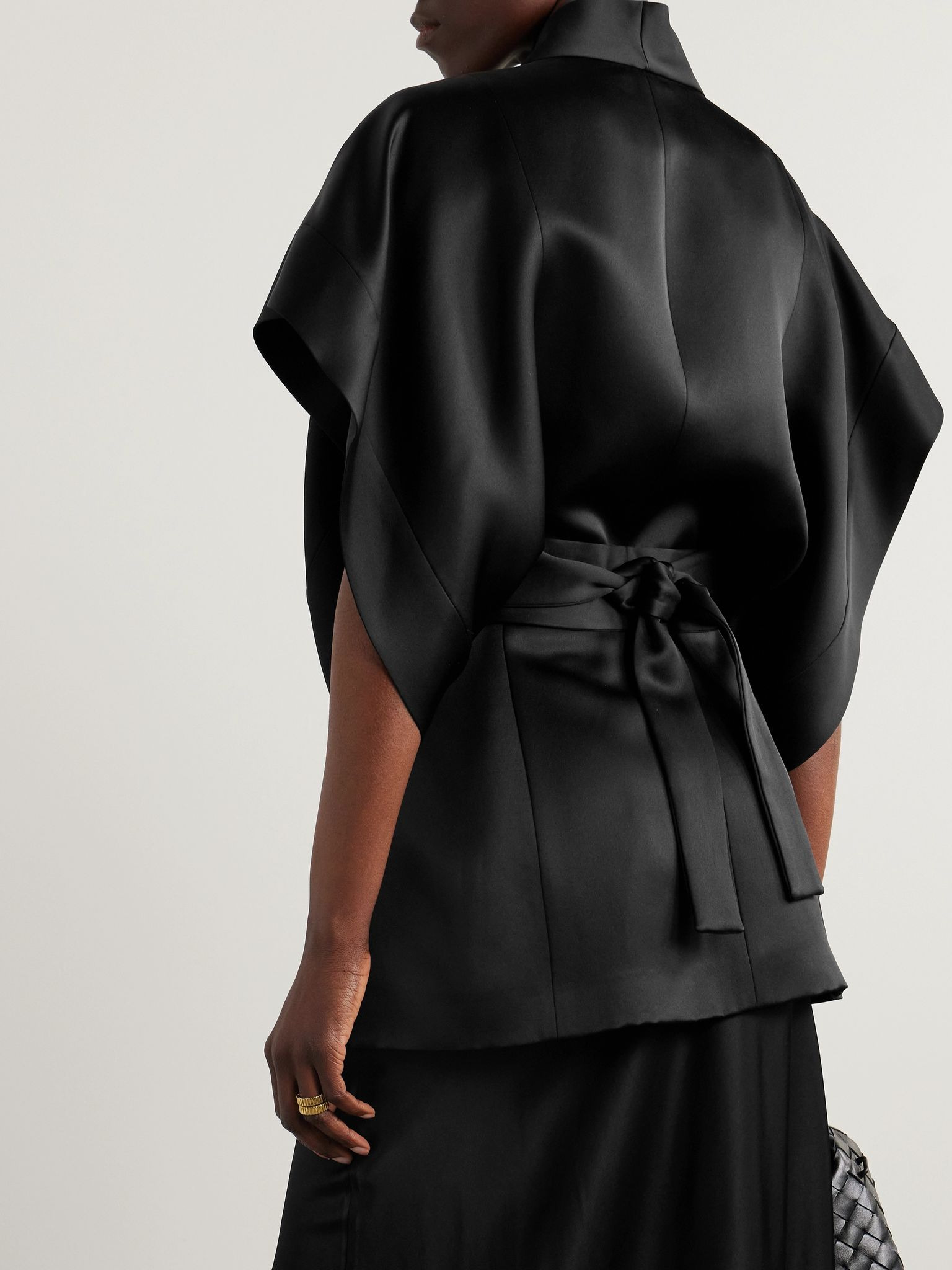 Martha silk-satin wrap blouse Black - 4