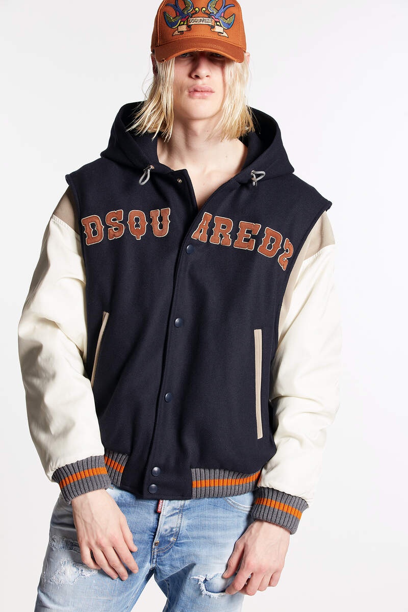 VARSITY HOODED BOMBER JACKET - 1