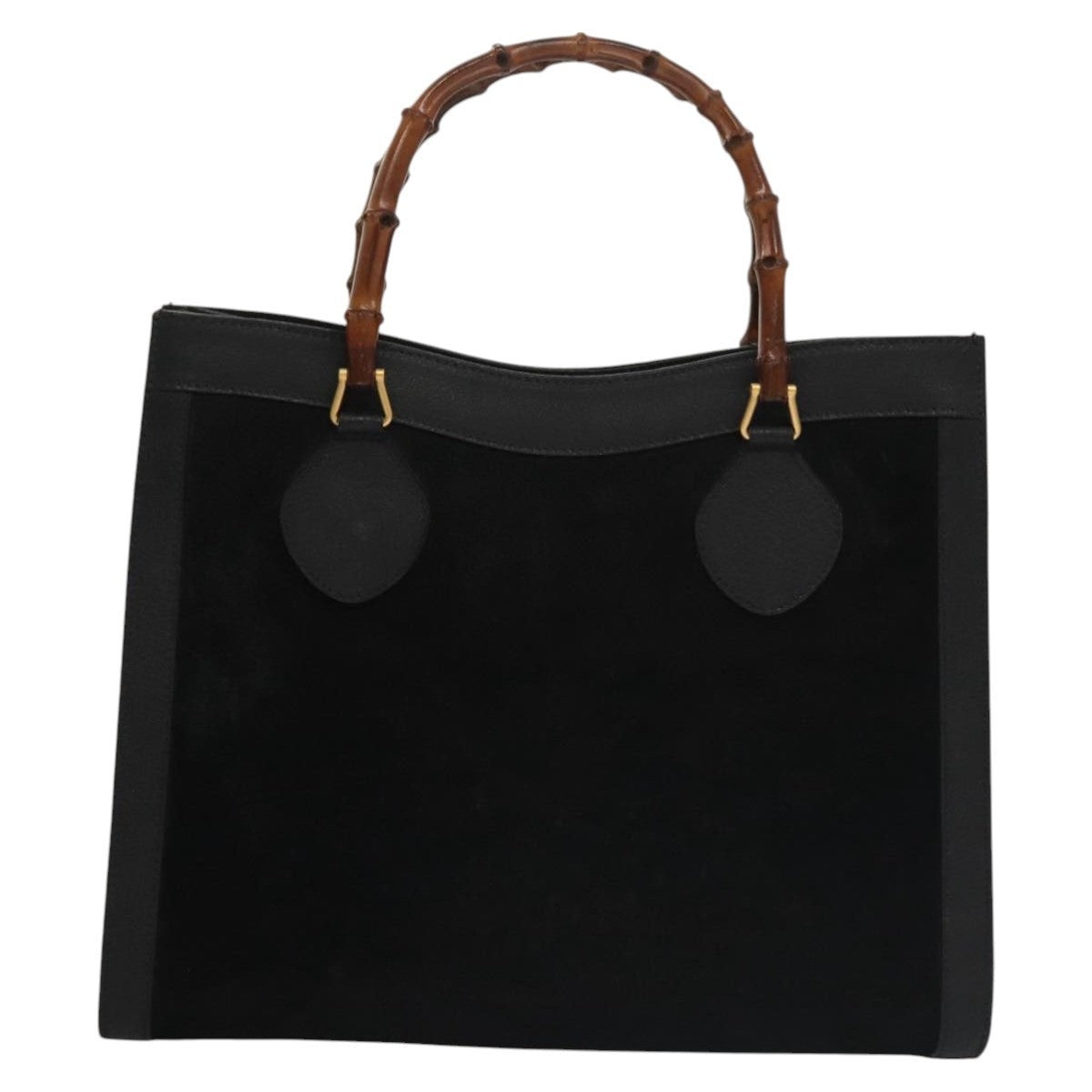 GUCCI Bamboo Hand Bag Suede Leather Black - 3