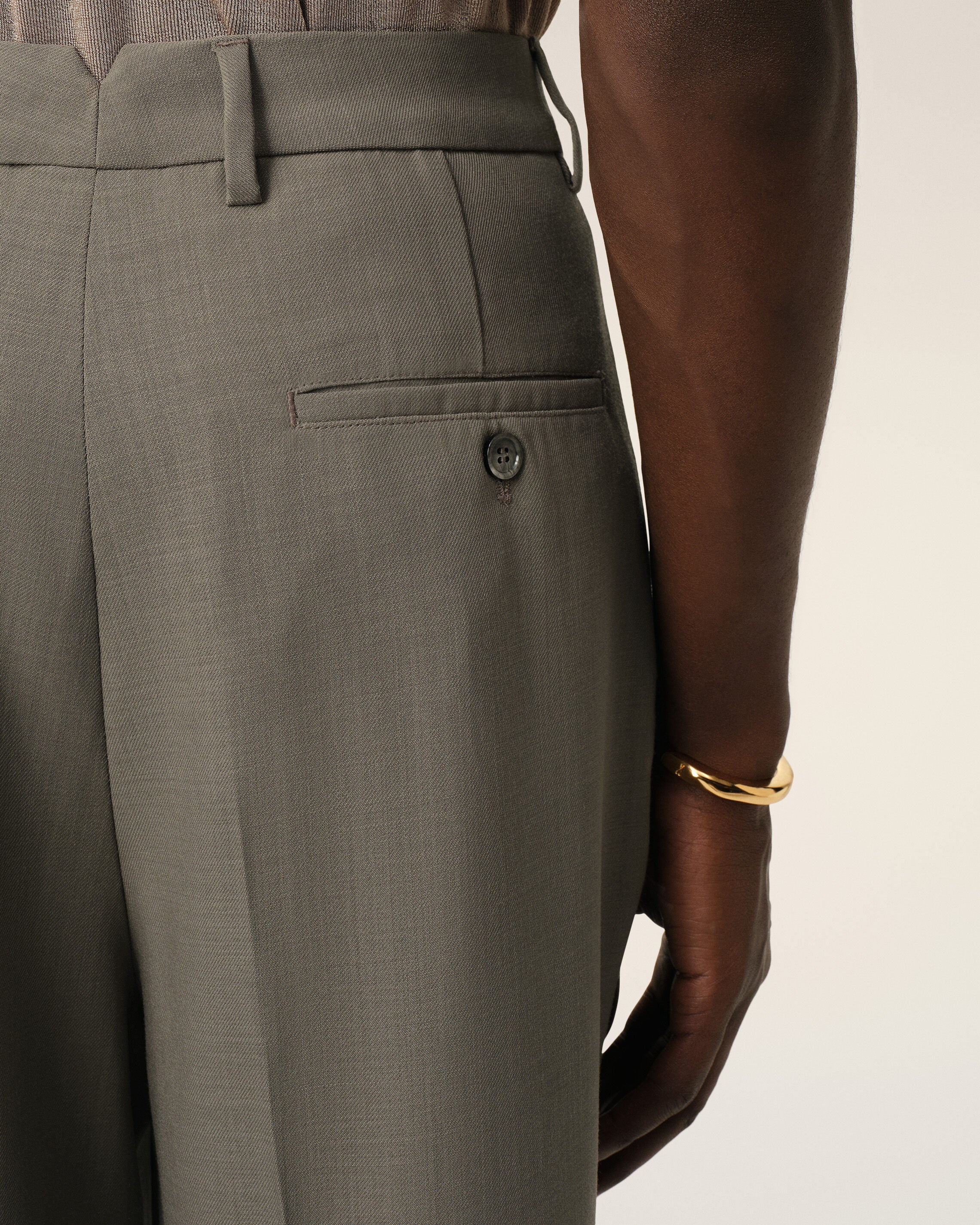 TAUPE WOOL CARROT FIT TROUSERS - 5
