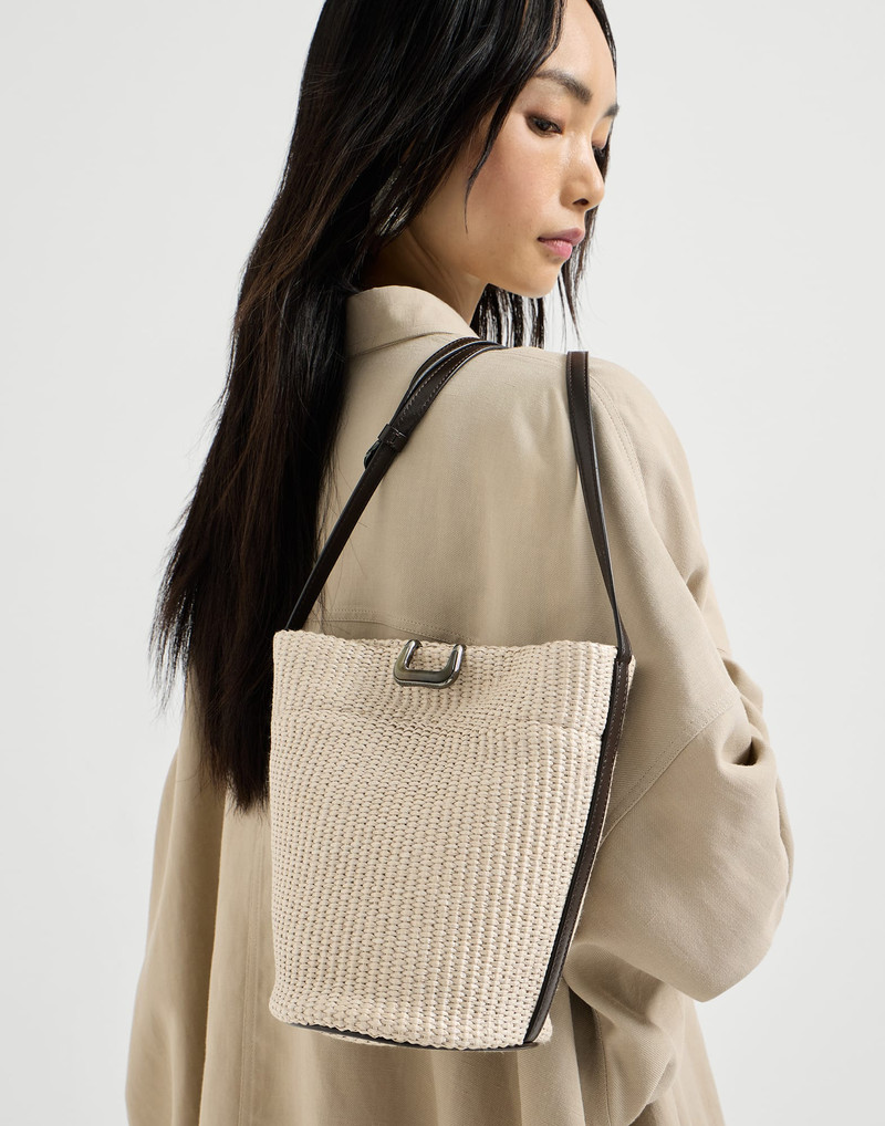 Sartorial small bucket bag in techno raffia 4