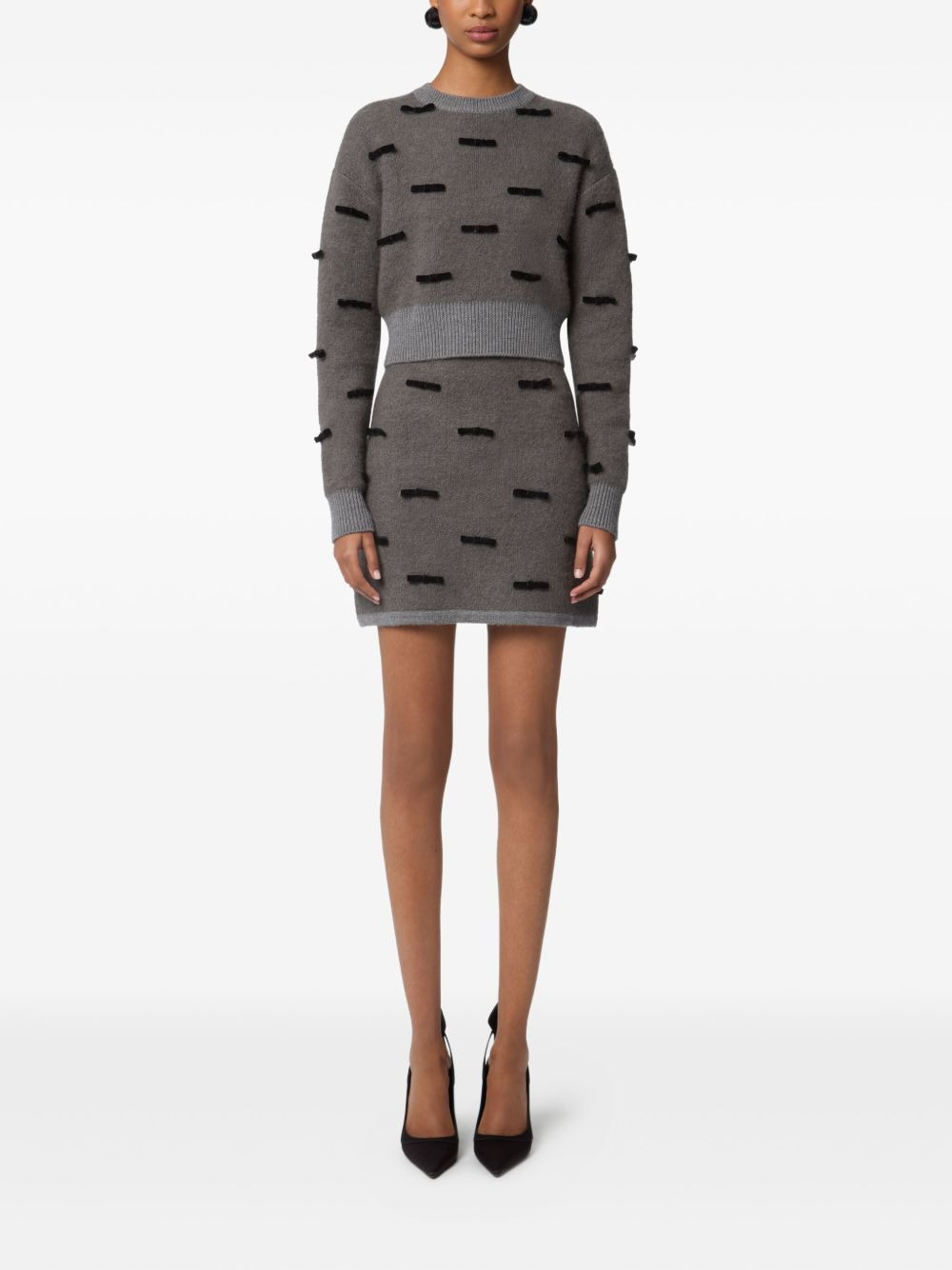 bow-embellished knitted mini skirt - 2