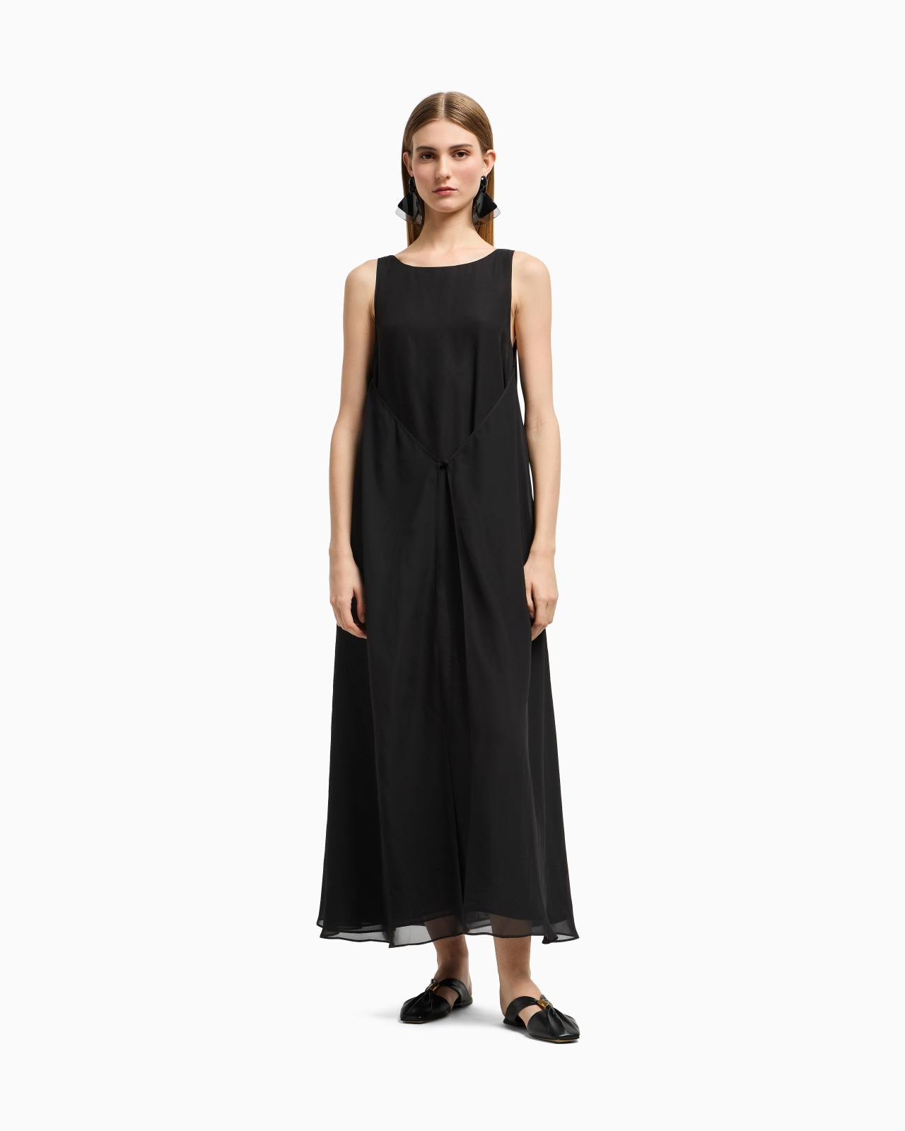 TECHNICAL GEORGETTE LONG DRESS WITH FRONT PANEL - 4