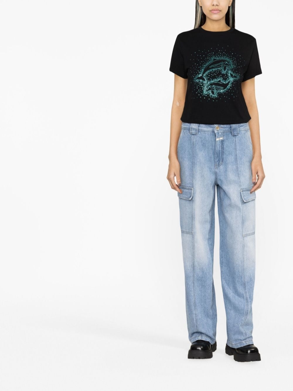 rhinestone-embellished dolphin T-shirt - 3