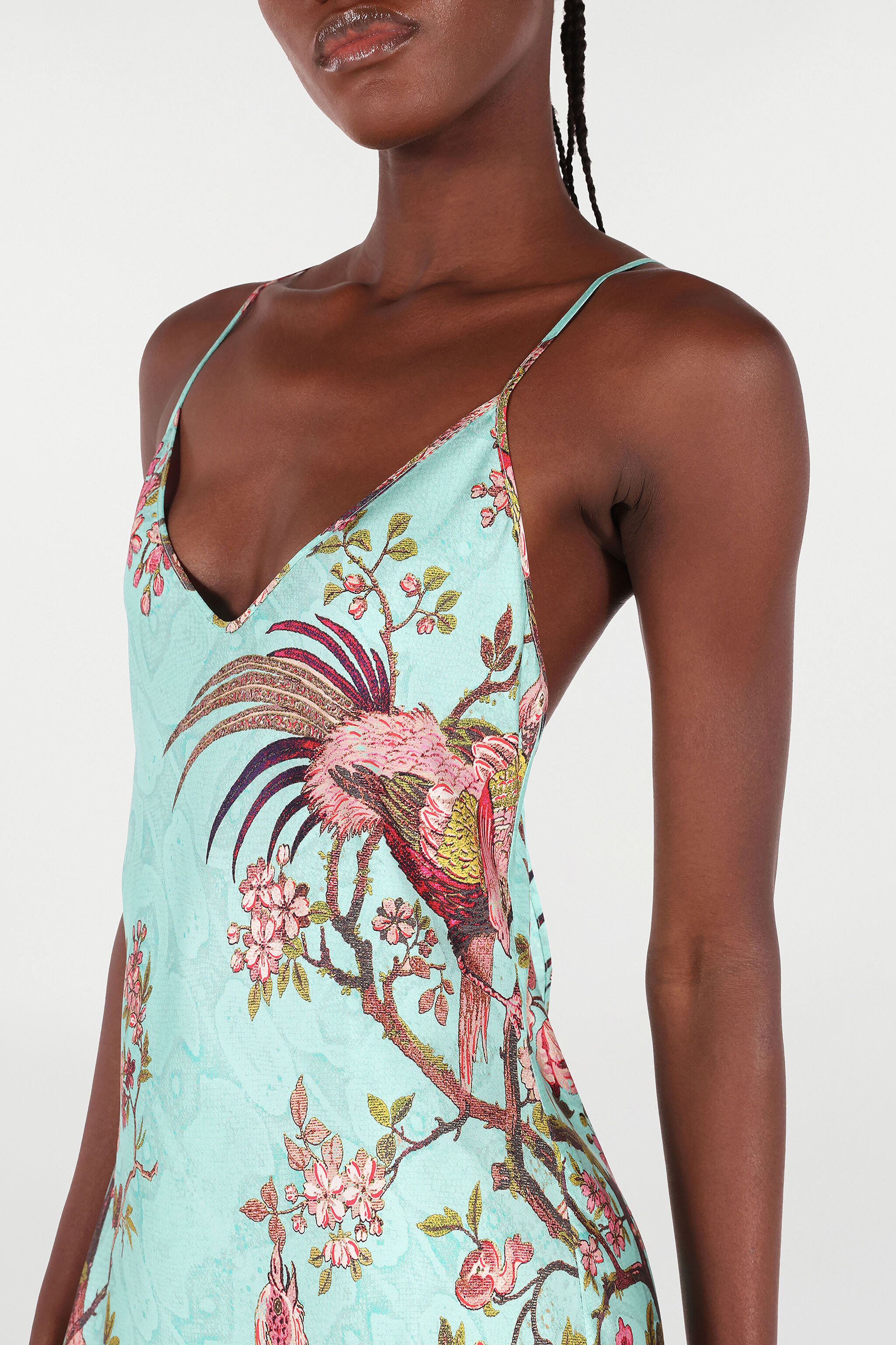 Slip Dress With Oriental Bird Print - 5